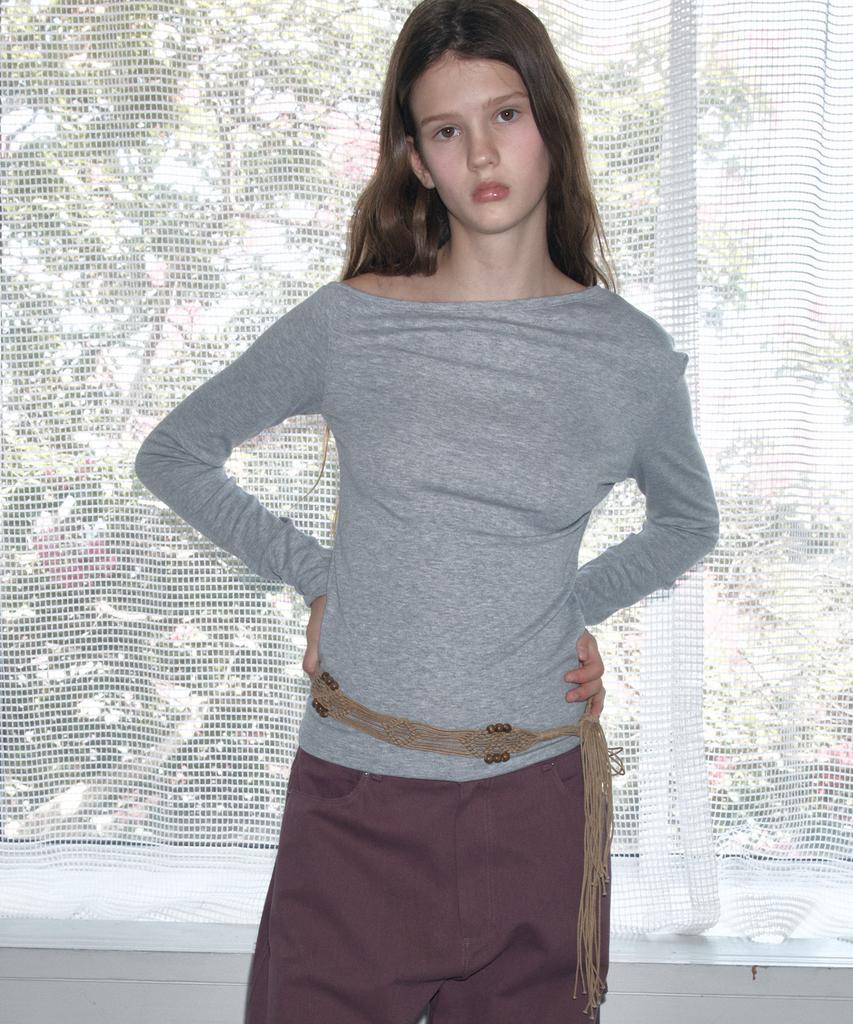 SO IR Span Off Shoulder T-Shirt - Gray