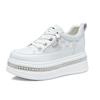 Genuine Leather White Shoes for Women Thick Sole Single Mesh Breathable Inner Height Increase All-match Casual Sneakers