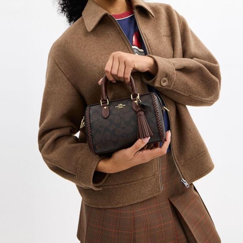 Coach Rowan 18 Classic Logo Tassel Detail Faux Leather Handbag Small Women handbags Walnut Maple-Brown CCF30-IMYF3