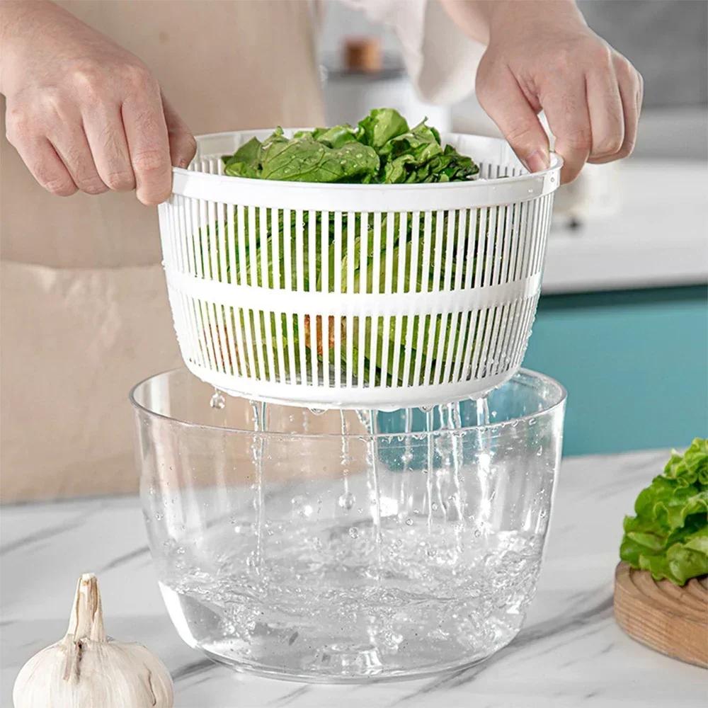 3L One-Handed Easy Press Salad Spinner Bowl with Lid Multifunctional Washer Dryer Drainer Kitchen Tool