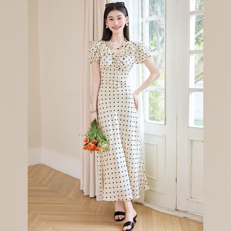 

Bailuyu Women s Polka Dot Ruffle Collar A-Line Maxi Dress XL
