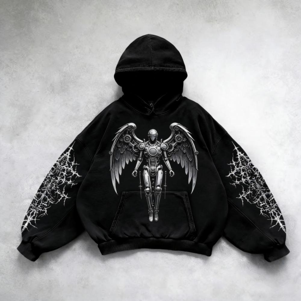 Černé Mikiny s Vintage Potiskem Módní Pánské Dámské Oversized Dlouhý Rukáv Pulovr Ležérní Mikiny Mikina Oblečení