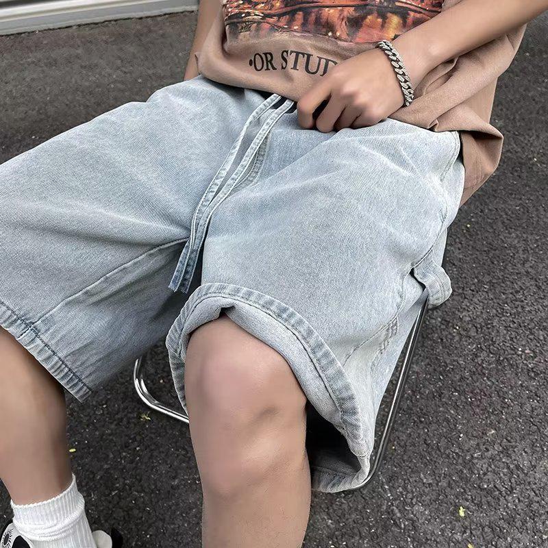 

Чоловічі джинсові шорти в стилі хіп-хоп – вільний прямий крій, однотонні, повсякденний універсальний стиль M світло-синій колір