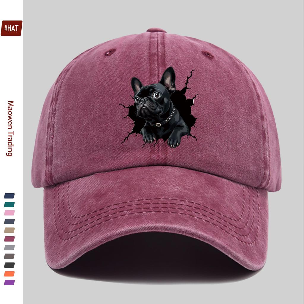 pc Colorful Cute Dog Print Baseball Cap A Friendly Bulldog Print Sun Hat Featuring a Glossy Black Coat Studded Collar and G
