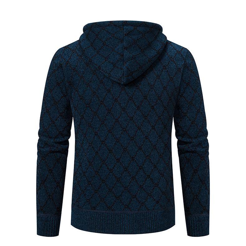 Winter Men's Cardigan Sweater with Thick Velvet and Loose Casual Hooded Knitted Jacket for Outerwear