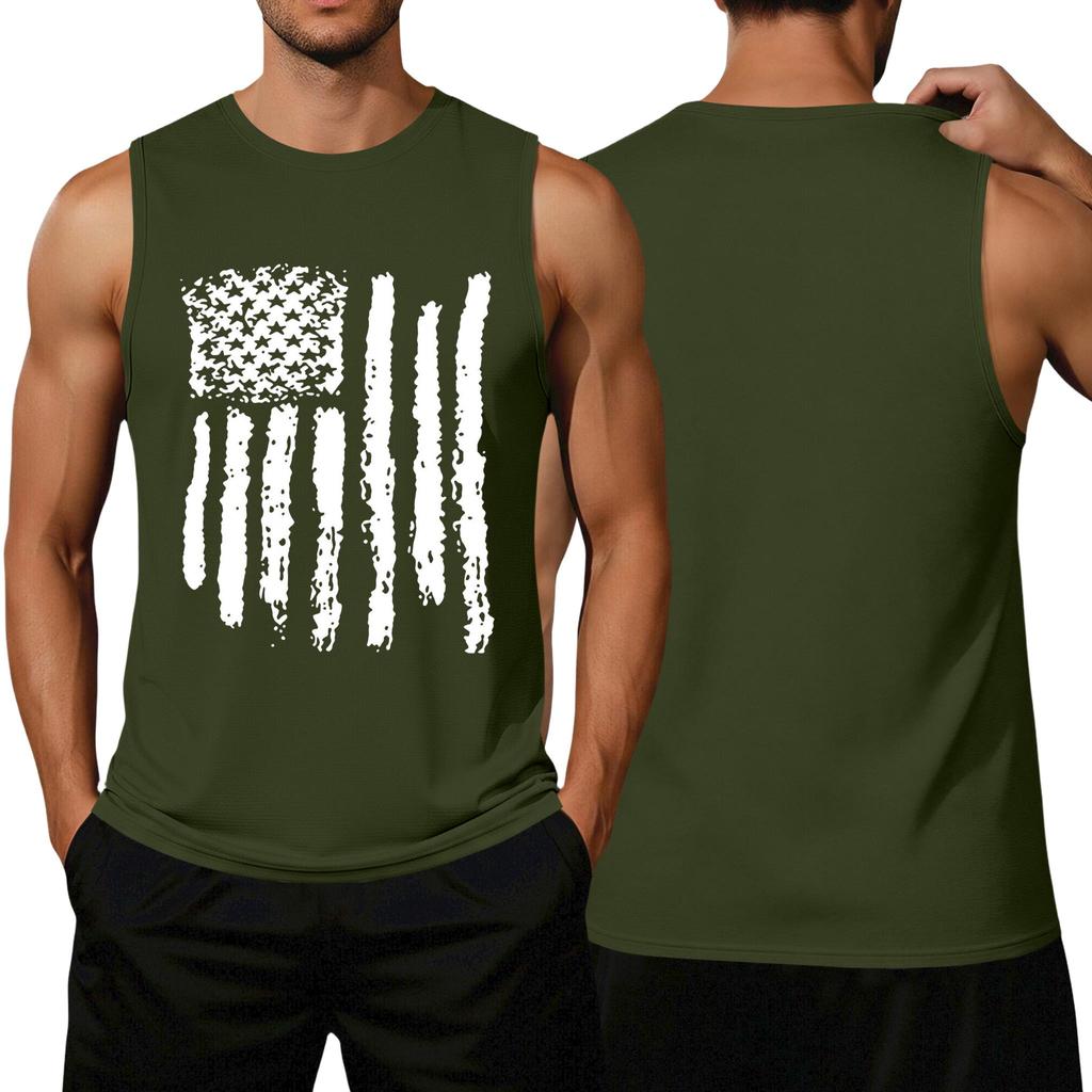 Men's Loose Fit Casual Sleeveless Top Flag Print Graphic Tank Top Lightweight Summer Shirt