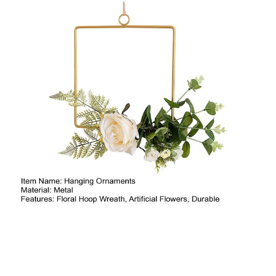 Yousheng Floral Hoop Wreath, Metal Wall Hanging with Flower Decor, Durable Wear-Resistant Floral Hoop Wreath, for Garden Balcony Windowsill