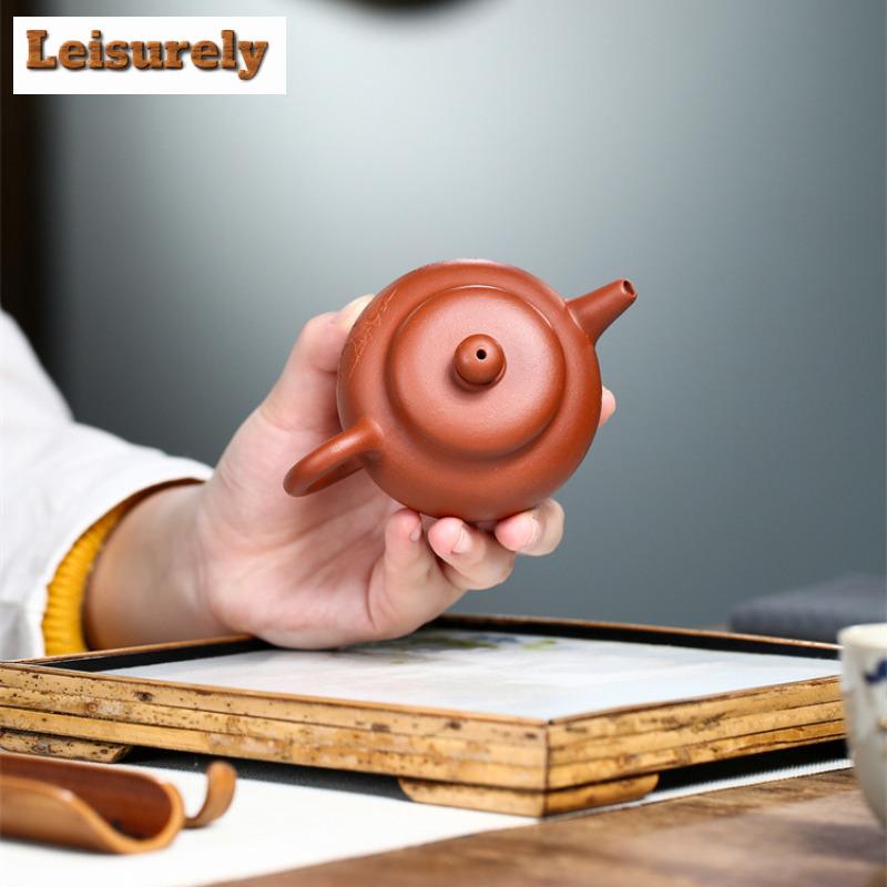 130ml Traditional Yixing Purple Clay Teapot Handmade Bamboo Pot Raw Ore Dahongpao Mud Tea Brewing Kettle Zisha Teaset Decoration