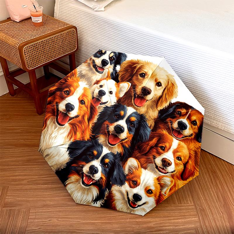 1 ks automatický skládací deštník - Vzor koláže psů, přenosný a skládací design s 8 žebry, Vánoční narozeninové dárky