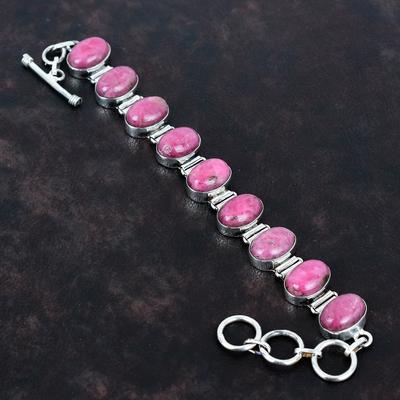Rhodonite Gemstone Bracelet Handmade Unique Design Jewelry 925 Sterling Silver Bracelet Adjustable Chain Bracelet Gifts for Her Boho Jewelry