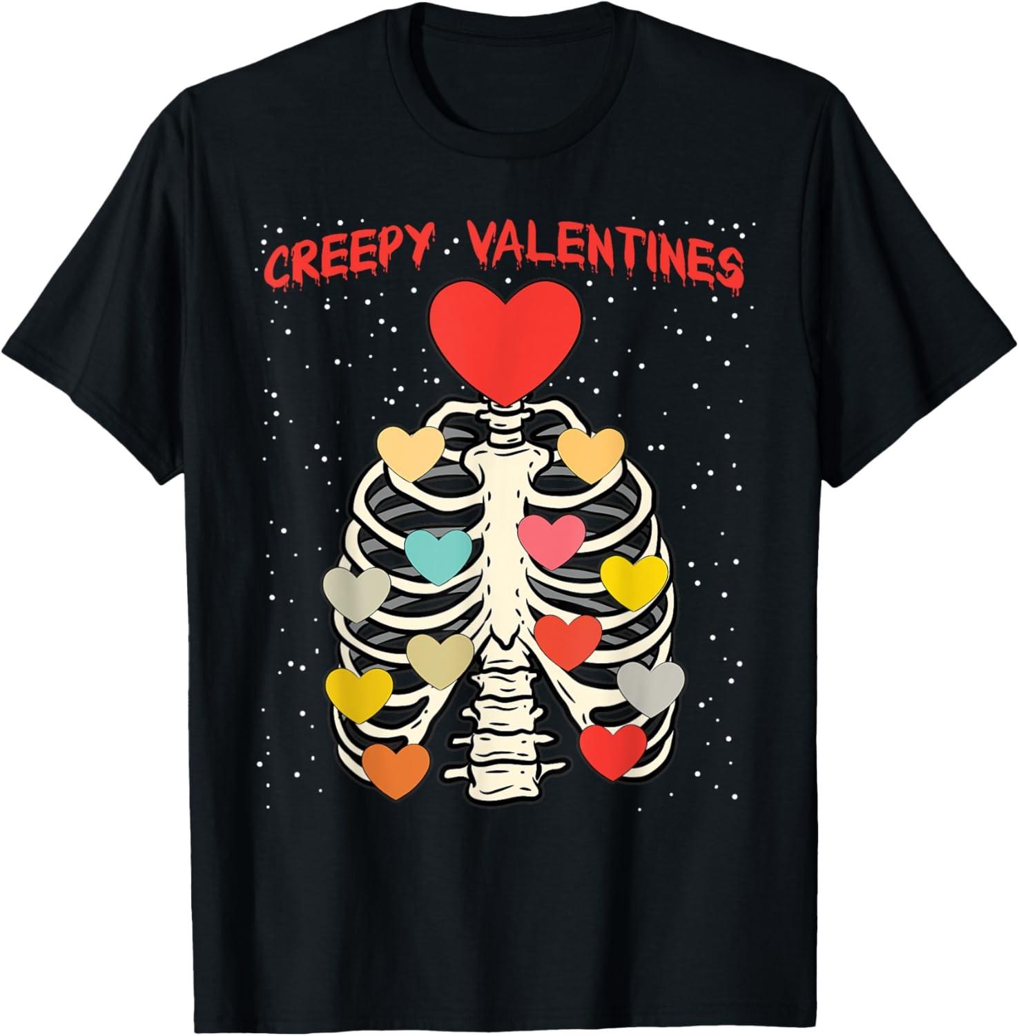 Creepy Valentines Valentines Day Skeleton Ribcage Heart T-Shirt S