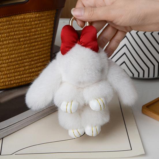 Plush Bunny Keychain Furry Faux Fur Rabbit Pendant Key Chain Soft Animal Keyring Accessory for Women Purse Backpack Decor