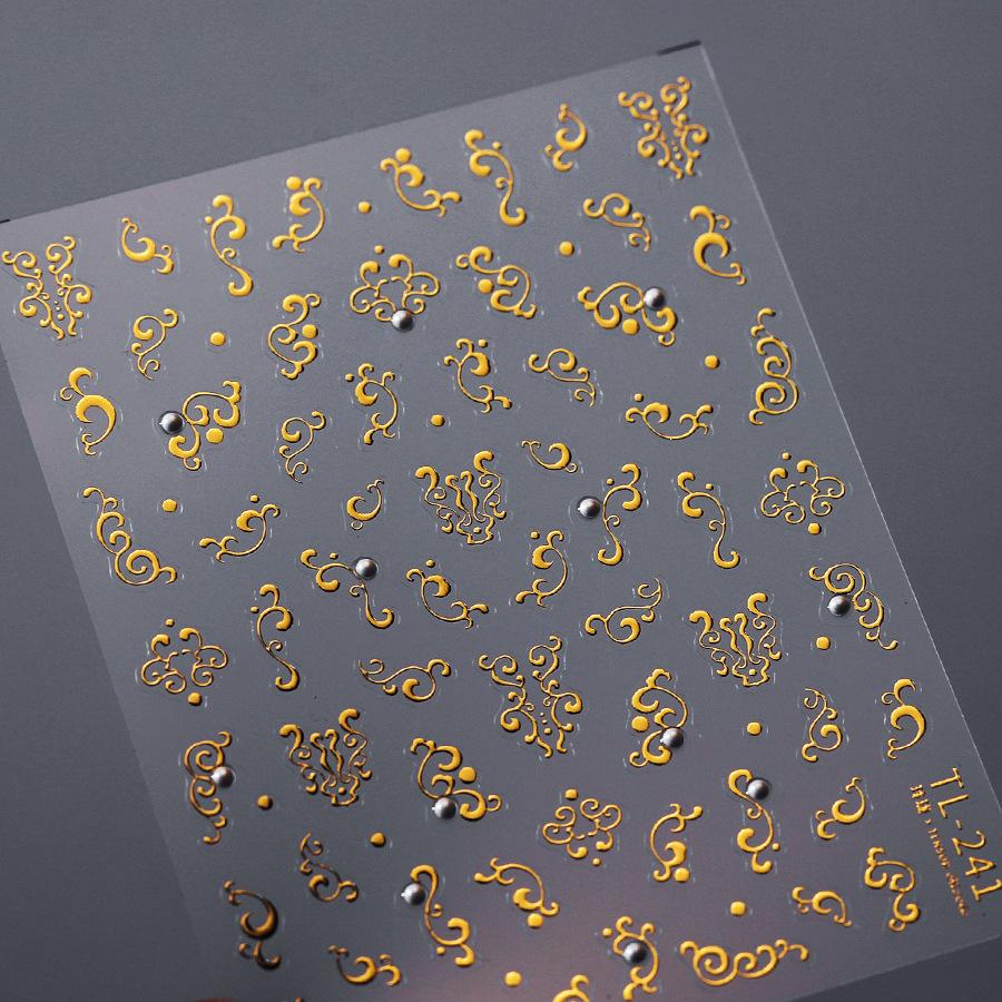 5D Floral Pattern Totems Vintage Gold Lotus Auspicious Colored Cloud Nail Art Sticker Chinese Self Adhesive Manicure Decal