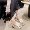 Ladies Shoes On Sale  Fashion Square Toe Anti-wrinkle Women's Slippers Summer High-heeled Casual Women Fish Mouth Shoes