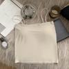 Female Camisole One Piece Fixed Cup Crop Top Short Bra Solid Tank Top Wireless Suspended Underwear Slim Tank Top with Chest Pads