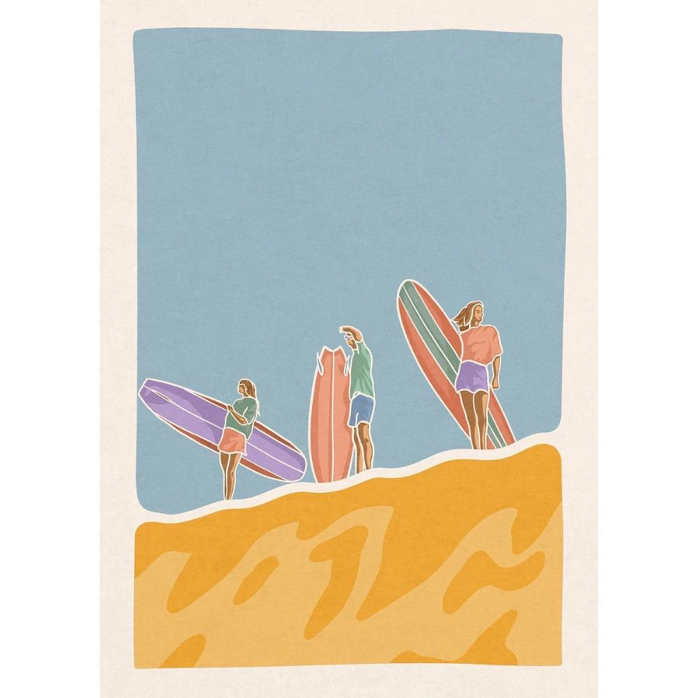 Minimalistische Surf-Mädchen Poster Meeresblick Strandhaus Drucke Leinwandbild Wandkunst Bilder Haus Sportliches Teenie-Mädchenzimmer Dekoration