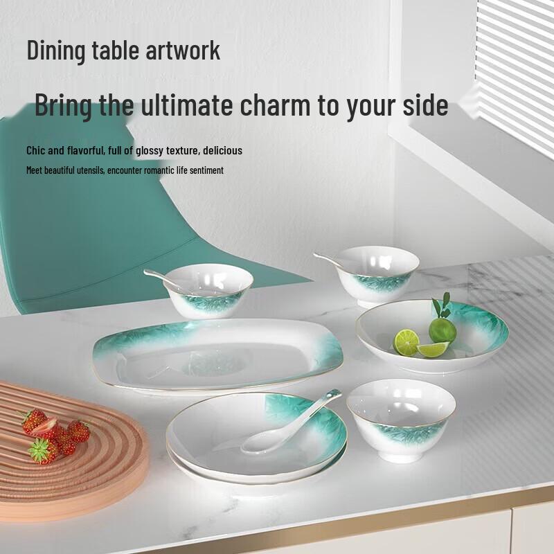 KOBACH Gold Emerald 25-Piece Bone China Dinnerware Set