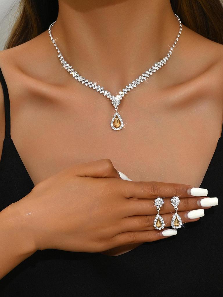 Elegante Set di Collana e Orecchini con Strass per Matrimoni