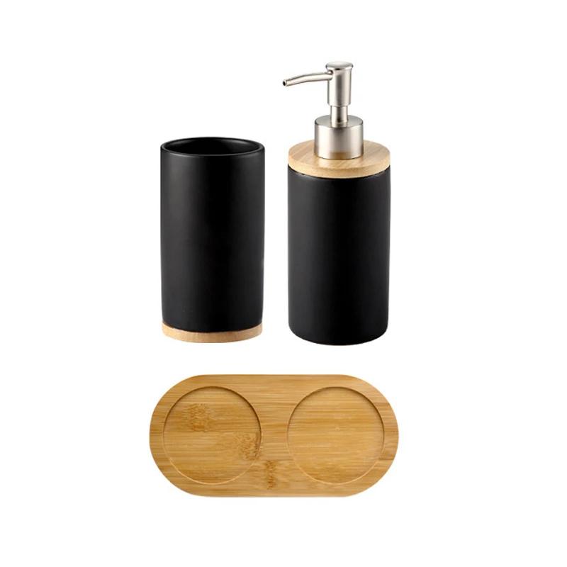 Toothbrush Holder Cup Ceramics Tooth Brush Organizer Nordic Style Bathroom Accessories Set with Wood Base Bathroom Space Saving