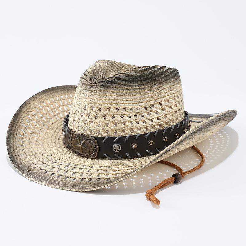 New western cowboy straw hat European and American gradual change color retro panama straw hat fashion jazz top hat