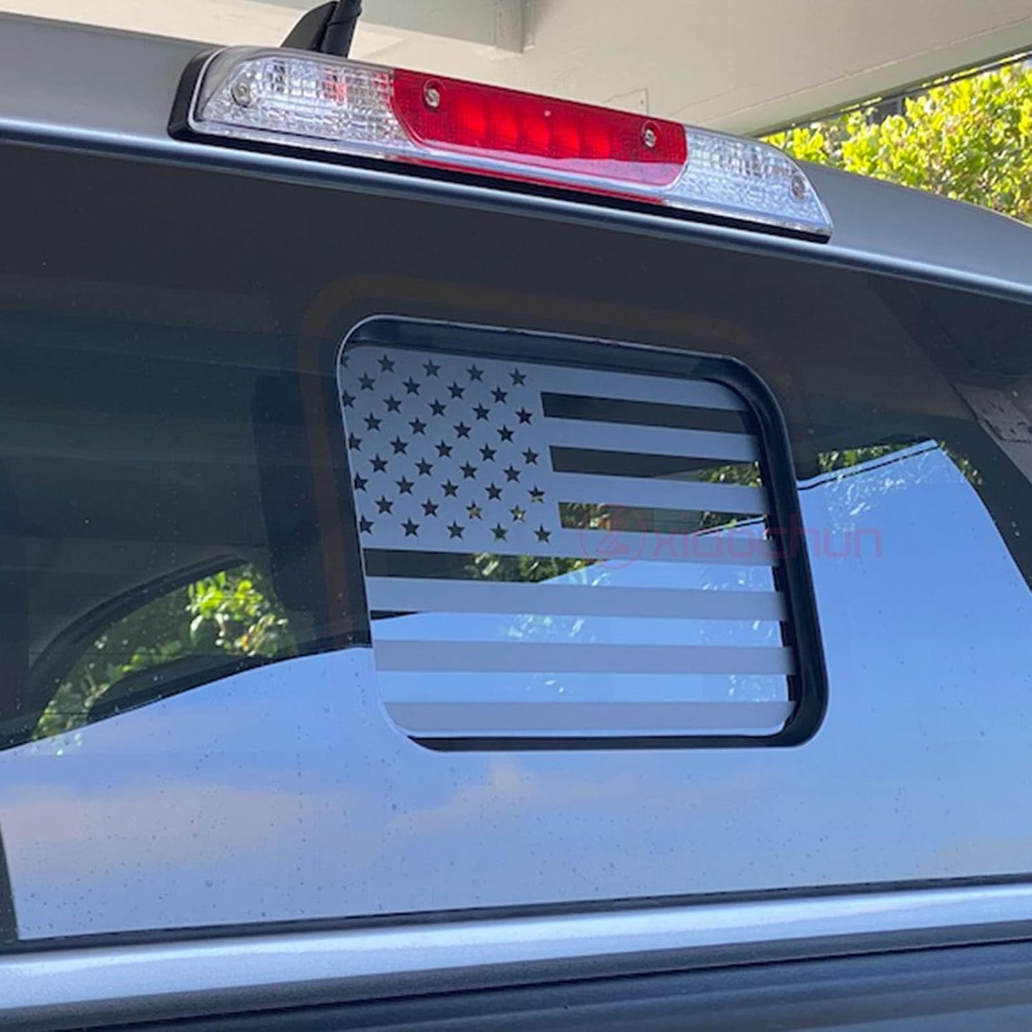 Rear Middle Window American Flag Decal For Ford Ranger 2018-  2024 2025, Back Centre Sliding Window Glass USA Flag Vinyl Sticker (Matte Black)