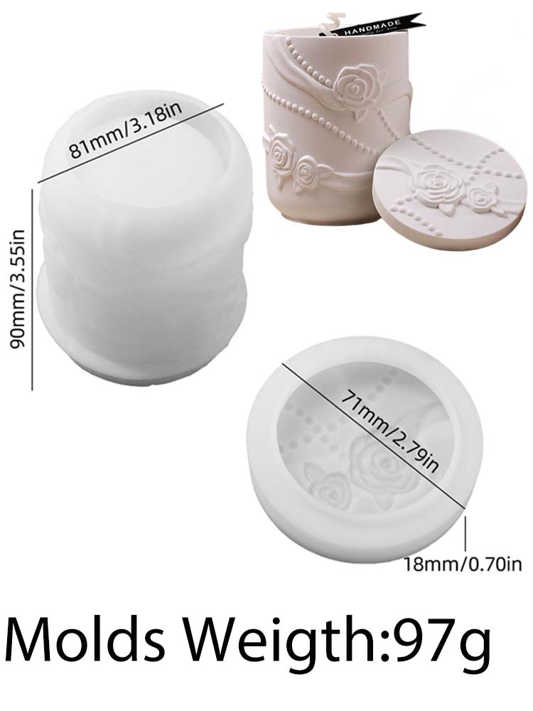 

3D Rose Flower Candle Jar Silicone Mold DIY Pearl Ribbon Storage Box Crafts Making Kit Plaster Resin Flowerpot Molds Home Decor