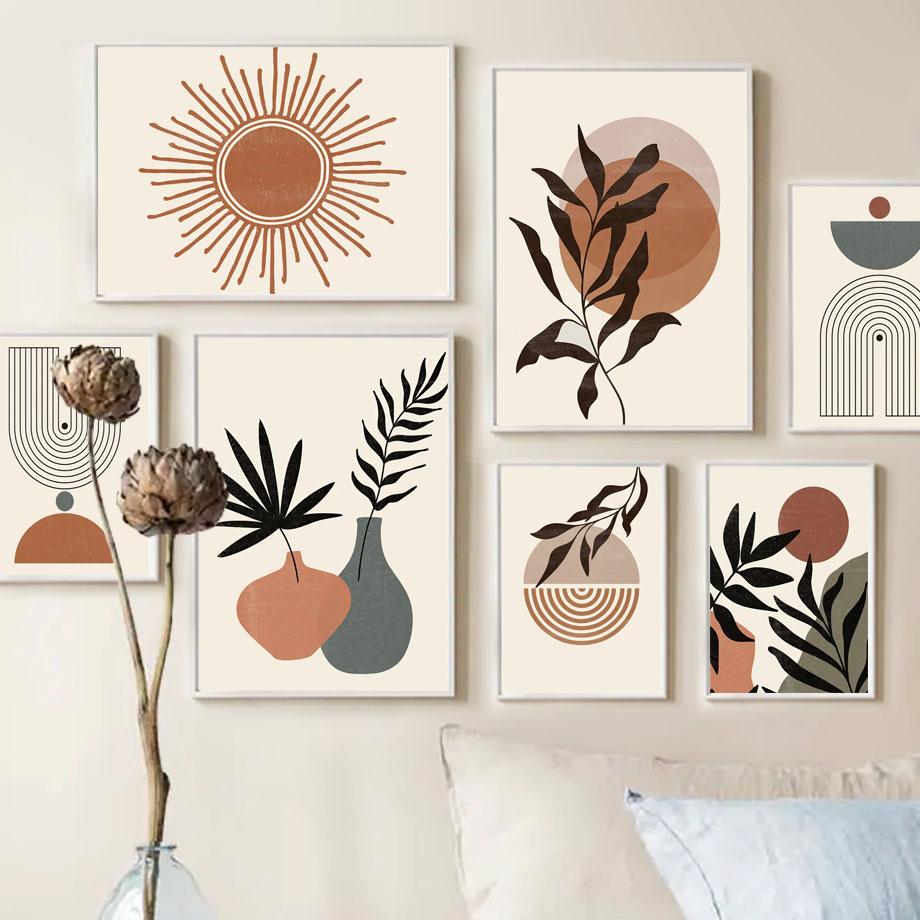 Boho Sun Moon Leaf Rainbow Geometry Landscape Wall Art Canvas Painting Abstract Posters And Prints Picture For Living Room Decor