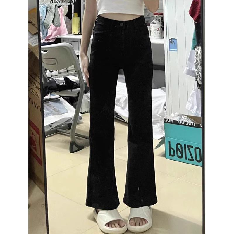 Women's Plus Size High Waist Elastic Black Flare Jeans - Autumn/Winter Slim Fit