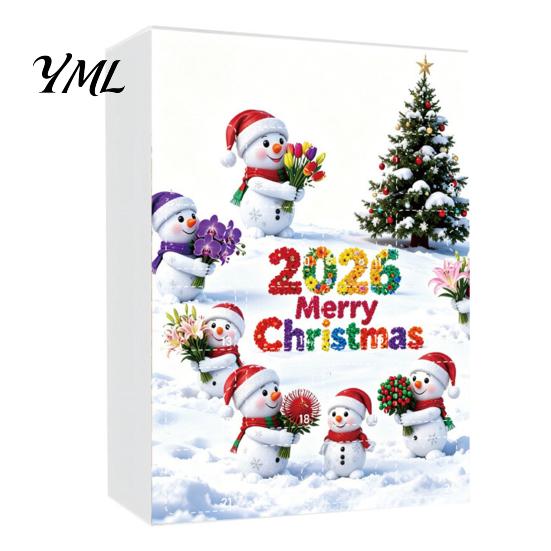 Snowman Hanging Ornaments Advent Calendar, 24Pcs Acrylic 2D Ornament Set Christmas Tree Decorations with Bouquet Flowers, Decor, Holiday Gift for Kids