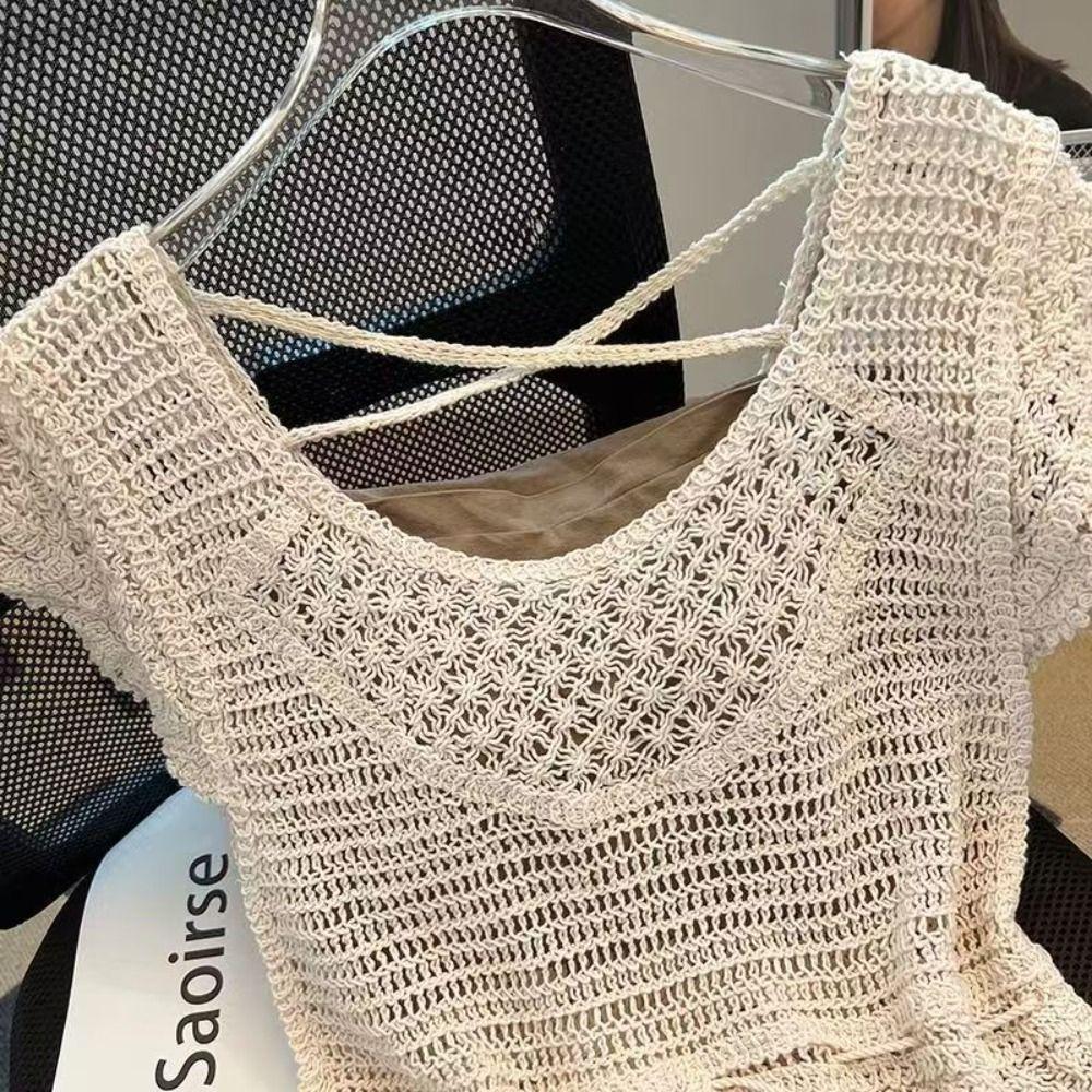 Crochet Knit Crochet Knit Top Tassel Hem Beach Cover Up Fashion Hollow Out Blouse Vacation