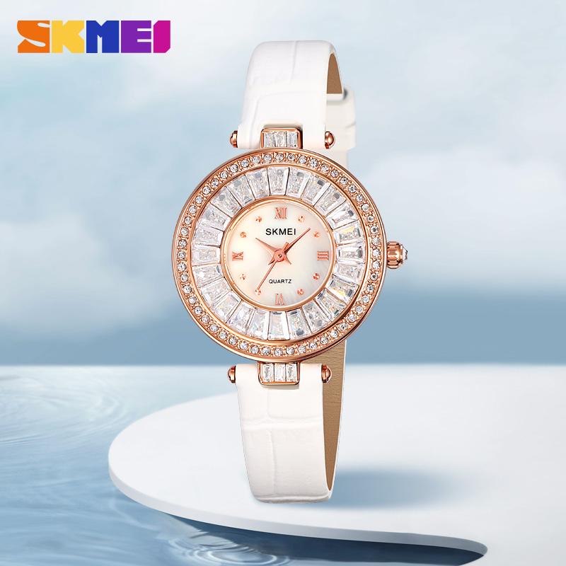 SKMEI 2009 Grace Brown Lady New Design Quartz Watch Costume Leather Band Elegance Diamond Vintage Casual Hand Watch