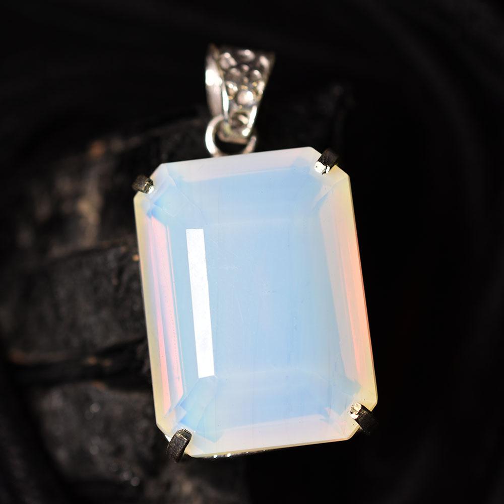 CERTIFIED 100 Ct Natural Multicolor Opal 925 Sterling Silver Emerald Pendant MY.PD-332-NS