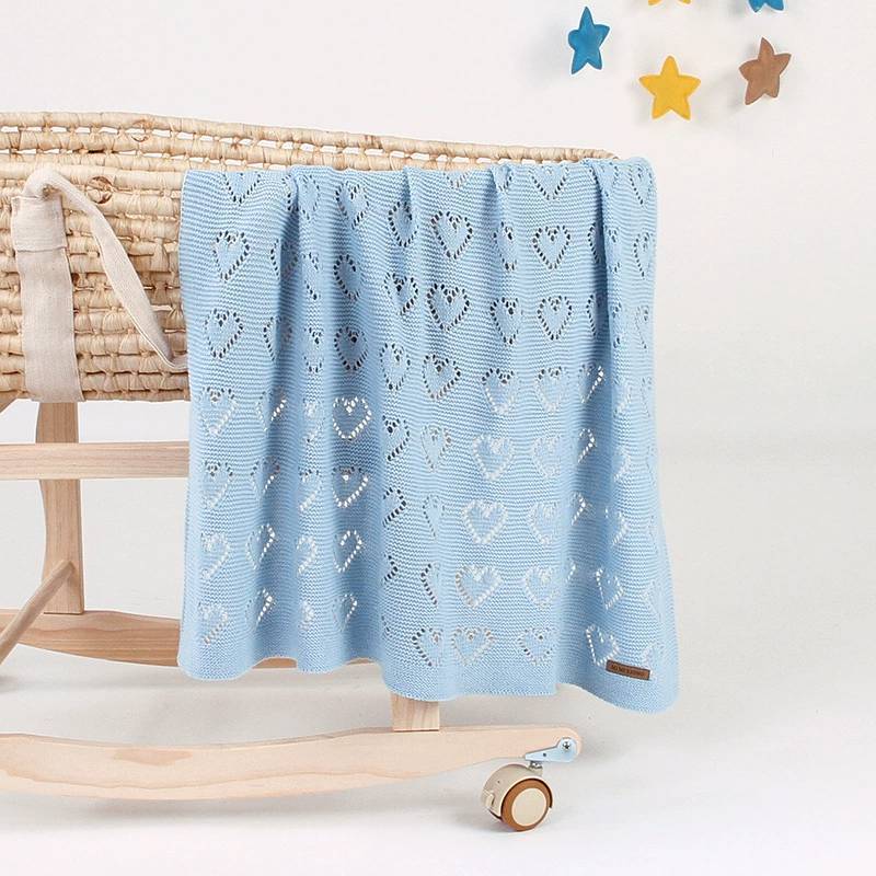 Baby Knitted Heart Pattern Crochet Swaddle Wrap With Windproof Cotton For Newborns