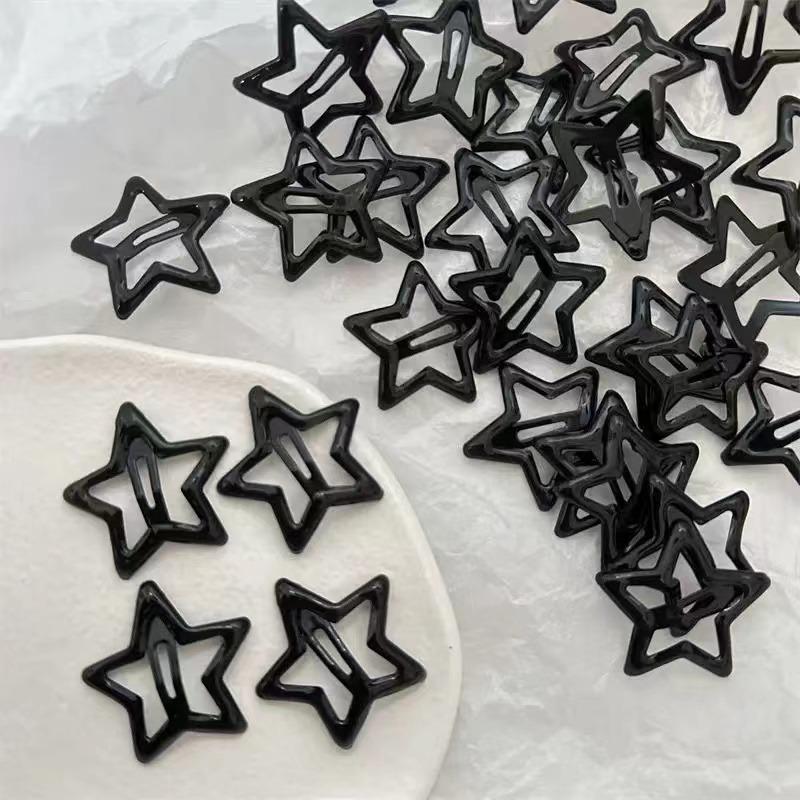 10pcs Girls Black and Grey Star Bobby Pin Hairpin Cool Charm Metal BB Hair Clips For Woman Pentagram Harajuku Headwear Accessories
