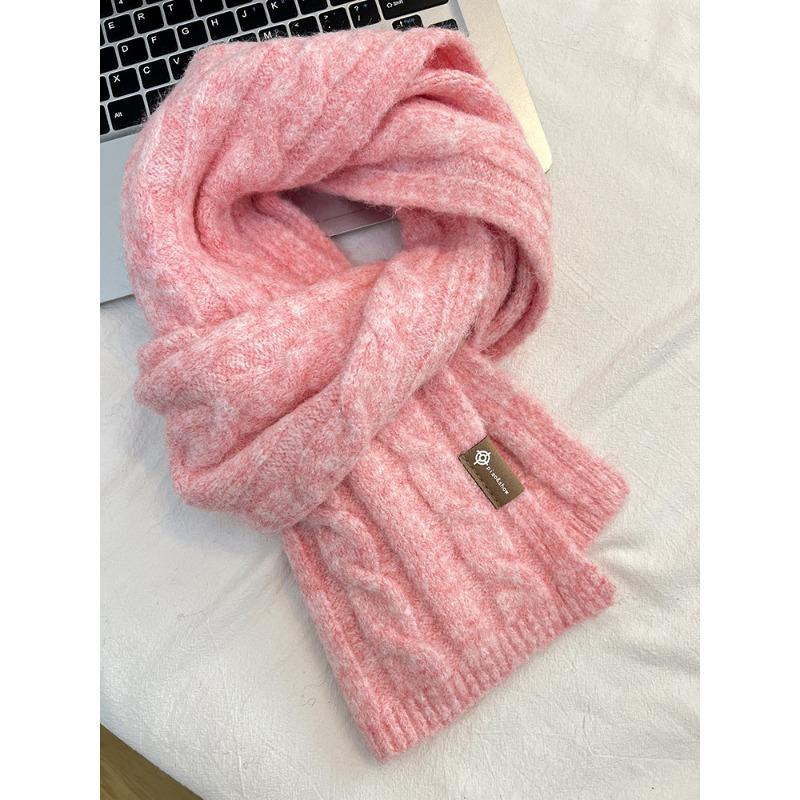 Whitening Avocado Green Twist Scarf for Women Korean Versatile Solid Color Wool Blend Warm Scarf Winter Couple Style