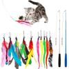 Teasing Stick with Plush Toy, Feather Replacement Head, Extendable Rod, Self,Entertainment Chewing Toy Set for Cats