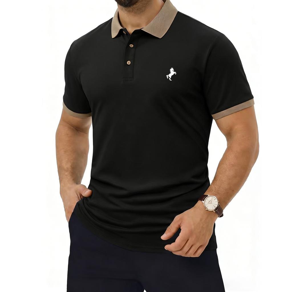 Men's Casual Polo Shirt,3Button Contrast-Color Collar, Breathable and Moisture-Wicking—a Versatile Short-Sleeve Essential for Work and Travel