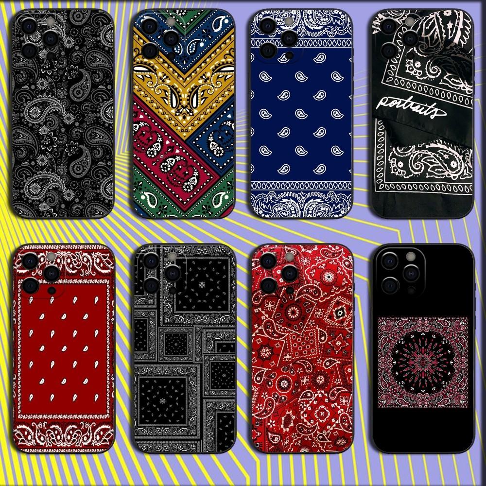 Bandana Pattern Phone Case For iPhone 16,15,14,13,12,11,Pro,X,XS,Max,XR,Plus,Mini Soft Black Cover