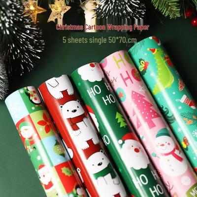 Papel de Envoltura Navideño de Dibujos Animados Hecho a Mano para Regalos de Niños y Decoraciones DIY