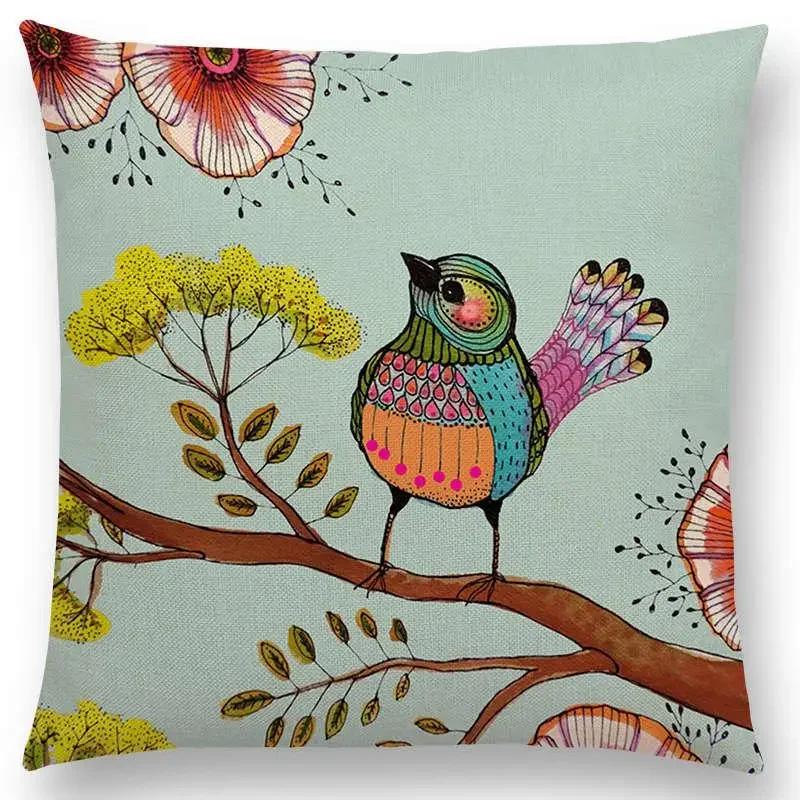 New Arrivals Watercolor Little Birds Pillow Case Floral Home Decor Cushion Cover