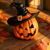 Seasonal Indoor Decorations Halloween Pumpkin Ornament with Witch Hat, Resin Jack O Lantern Decorative Lamp, Collectible Spooky Statues Face Figurine