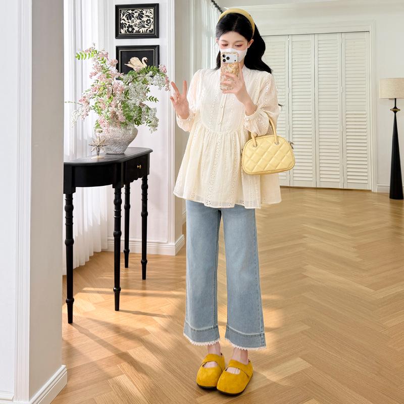 2026 Spring Embroidered Loose Pleated Doll Blouse M