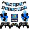 GAME ON Blue Gaming-Themed Birthday Party Decorations: Game Controller Banner and Aluminum Foil Balloon Set