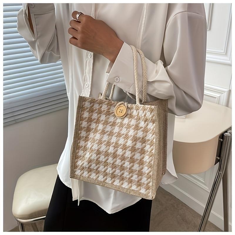 Elegant Beige Linen Tote Bag for Women - Striped Pattern, Versatile Bento  & Gift Box Carrier with Snap Closure, Khaki Color хаки