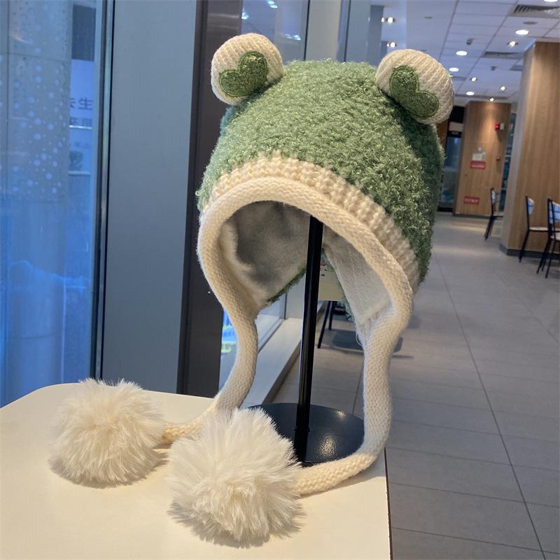 

Sweet and Cute Ears Plush Toe Cap for Women Autumn and Winter Warm Ear Protection Knitted Hat Showing Face Small Cold Proof Lei Feng Hat M (56-58cm) adult model