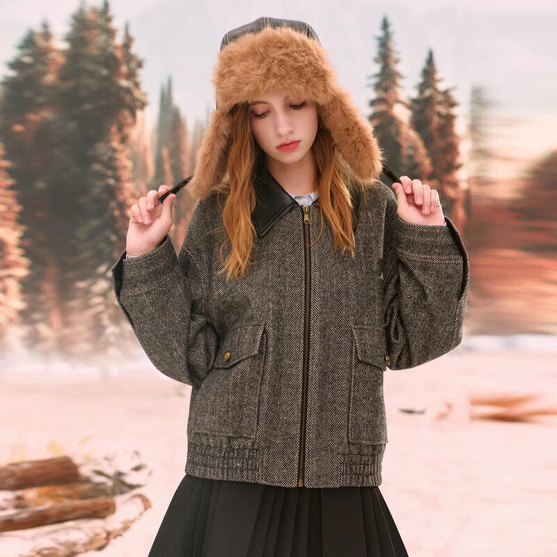 Sancai Women's Herringbone Wool Blend Jacket