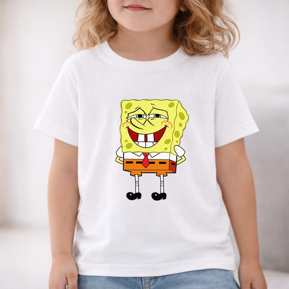 SpongeBob Happy Smile Character Kids Cotton T Shirt Iconic Cartoon Expression Comfortable Casual Clothing for Boys and Girls
