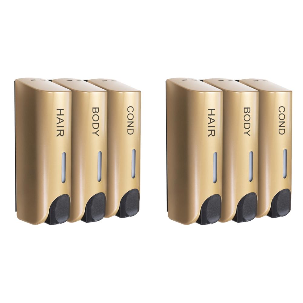 

Triple 350ml Liquid Soap Dispensers Heat-Resistant Wall-Mount (Gold)