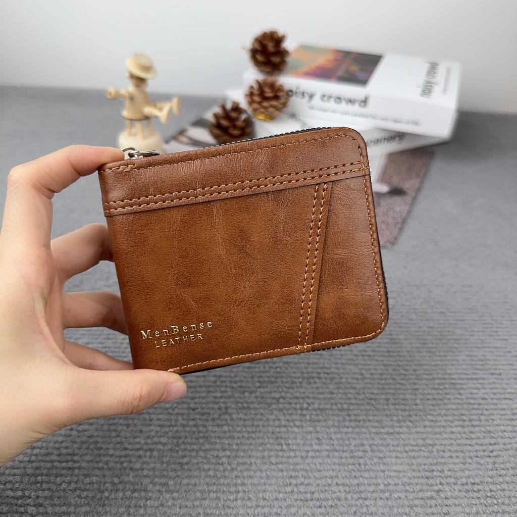New Men's Business Wallet Classic Spliced Zipper Multi Card Short Wallet Large Capacity Card Bag Zero Wallet