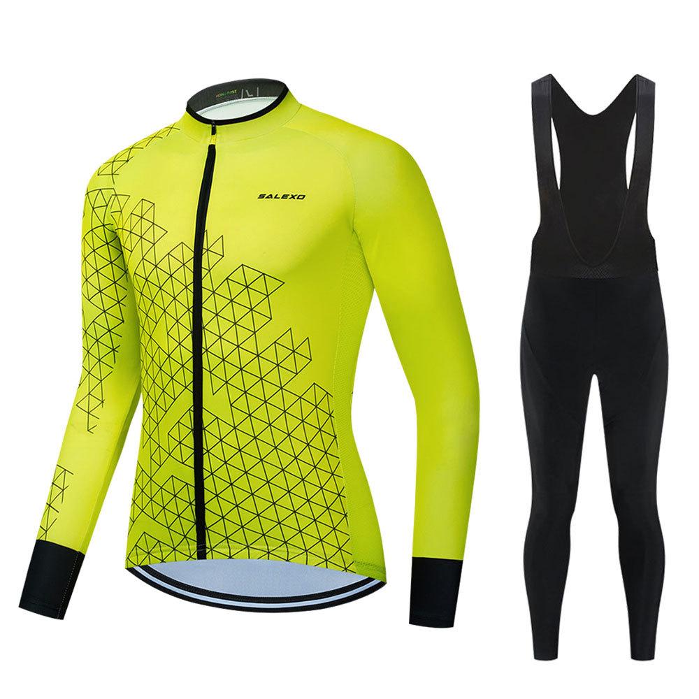 2026 Spring and Autumn Team Men's Long Sleeve Cycling Suit Set Quick Drying Breathable Strap Men's Suit Cycling Suit